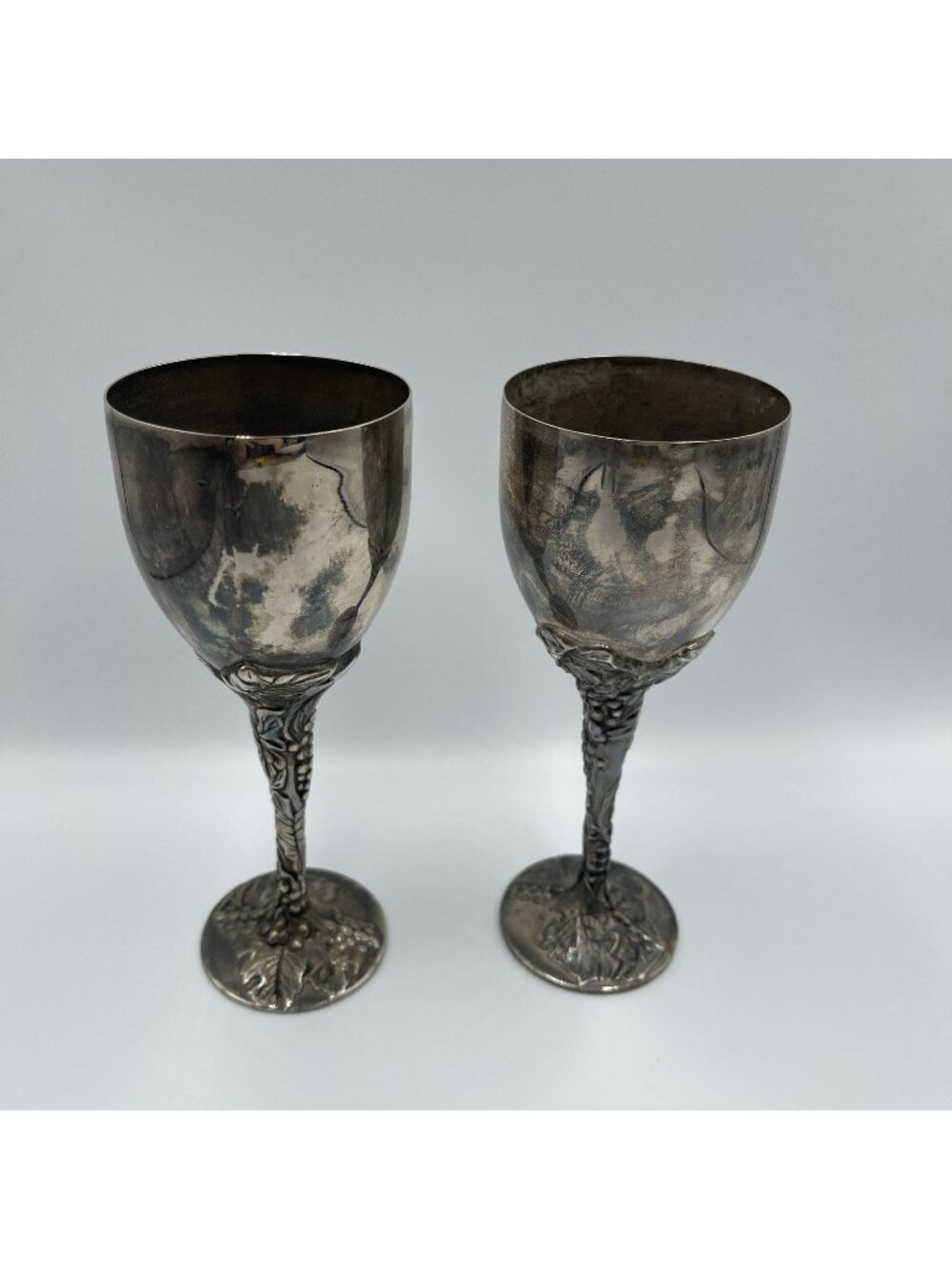 Vintage Godinger Silver Plated Grapevine Stem Goblets Set Of Two